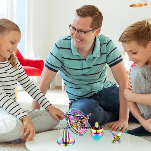 Vista 5 de Lenwen 3 piezas de giroscopio de precisión de juguete giratorio superior anti gravedad de equilibrio de metal, juguete giratorio preciso