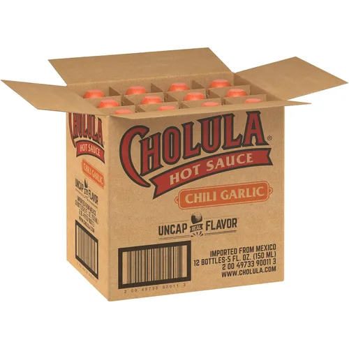 Cholula Salsa picante, ají y ajo, Kosher, 5 onzas líquidas (paquete de 12)