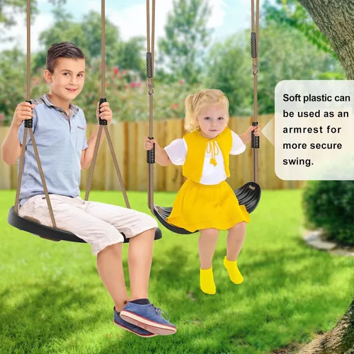 Vista 6 de SELEWARE Paquete de 2 asientos de columpio de plástico resistente con cuerda ajustable y conexión rápida, accesorios de repuesto para niños