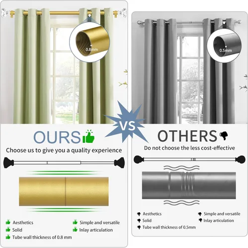 Vista 3 de TVWOO Barras de Cortina de Cristal Decorativas Doradas de 18 a 45 Pulgadas: Barras de Cortinas de Ventana Ajustables de Servicio Pesado para Sala