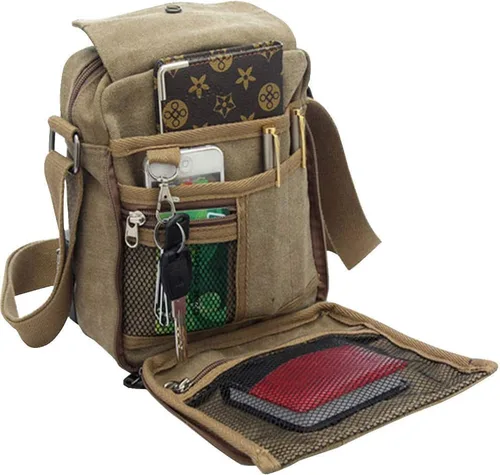 Canvas Small Messenger Bag for Men Women, Mini Crossbody Bag Shoulder Bag Chest Bag Travel Bag Multi-pocket Purse