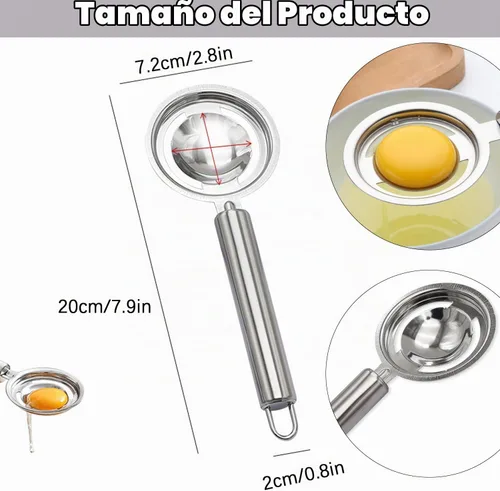 Vista 6 de Separador de huevos, herramienta de acero inoxidable para separar yema y clara de huevo