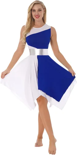 Aislor Vestido asimétrico de baile de elogios litúrgicos para mujer, túnica sin mangas, bloque de color, disfraz de baile lírico