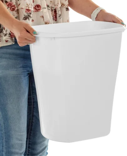Vista 6 de Sterilite Basurero rectangular de 5.5 galones, tapa abierta, tamaño mediano, para el baño, dormitorio u oficina, color blanco, paquete de 6