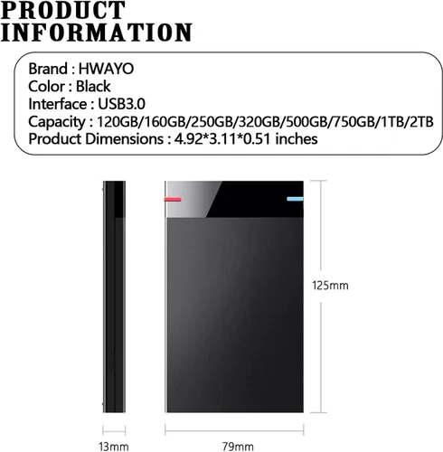 Vista 6 de HWAYO Disco duro externo portátil ultra delgado de 2.5 '' 120 GB USB3.0 HDD Almacenamiento para PC, computadora de escritorio, portátil, MacBook