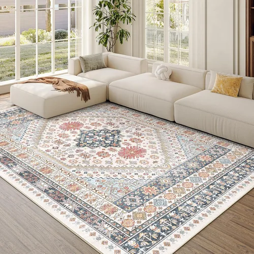 Vista 146 de zesthome Alfombras de área de 5 x 7, lavables a máquina, para sala de estar, dormitorio, resistentes a las manchas, vintage, de gran área, Beige