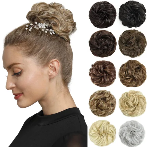Vista 9 de Rose bud Extensiones de Cabello para Mujer en Forma de Moño Desordenado, Banda Elástica para Updo, Cabello Rizado y Desordenado, Scrunchie