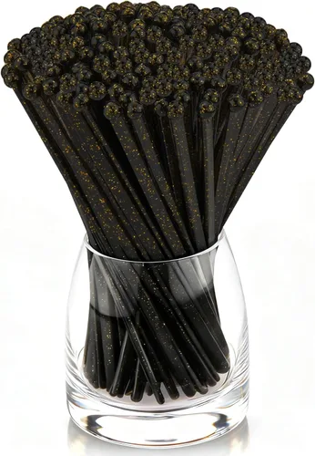 hapray 50 PCS Palitos Agitadores de Plástico con Purpurina Negra y Dorada, Cake Pops de Cristal, Agitadores para Cócteles y Bebidas de Café, Palitos