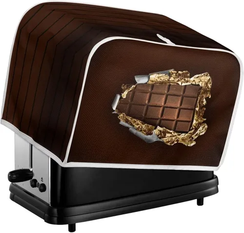 Vista 5 de FOR U DESIGNS Cubierta para tostadora con estampado de chocolate de 4 rebanadas de ranura larga para hacer pan, lavable, protección contra el polvo