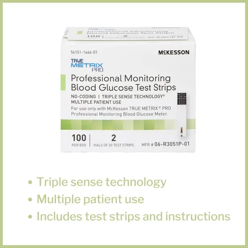 Vista 2 de McKesson True METRIX - Tiras de prueba de glucosa en sangre para diabetes, sistema de monitoreo profesional, uso múltiple de pacientes