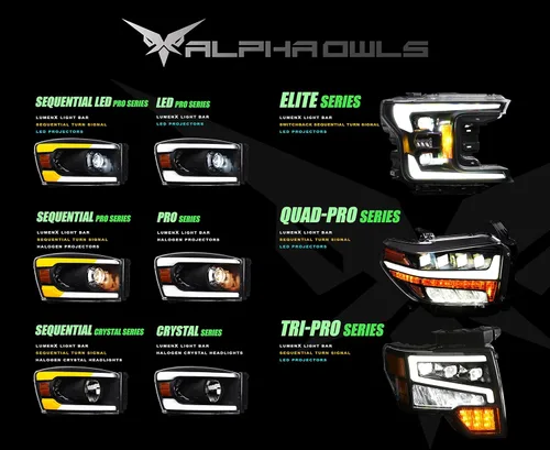 Vista 8 de Alpha Owls 8707708 - Faros delanteros de cristal con barra de luz LED secuencial Switchback y luz de arranque, ámbar cromado, se adapta a