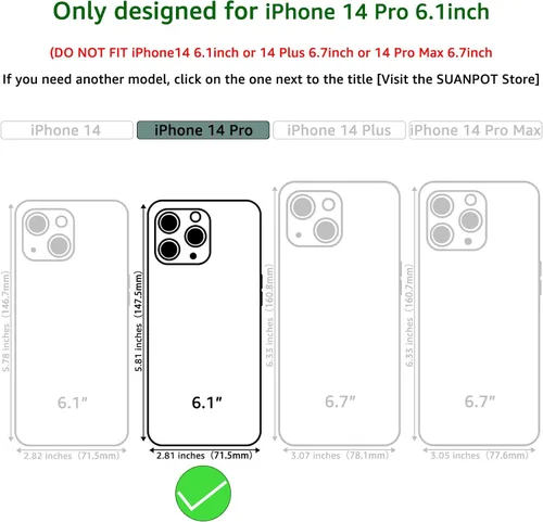 Vista 2 de SUANPOT Funda tipo cartera para iPhone 14 Pro de 6.1 pulgadas con bloqueo RFID, tarjetero y tarjetero, funda protectora de piel sintética con tapa