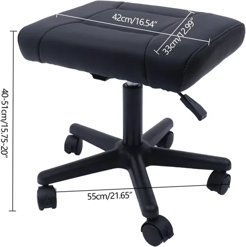 Vista 4 de Reposapiés de oficina, taburete de pie debajo del escritorio con ruedas, taburete de oficina de altura ajustable, taburete ergonómico de cuero