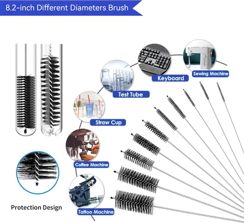 Vista 5 de Juego de 12 cepillos para limpiar tubos, cepillo de drenaje flexible, cepillo de paja largo, cepillo flexible de manguera de doble extremo de 61