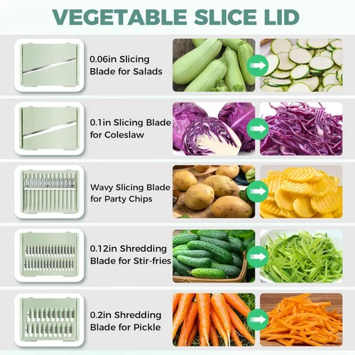 Vista 4 de Ensalada giratorio grande con cortador de 5 cuchillas, secadora de ensalada de 5.3 cuartos de galón para lavar, girar y drenar verduras, frutas