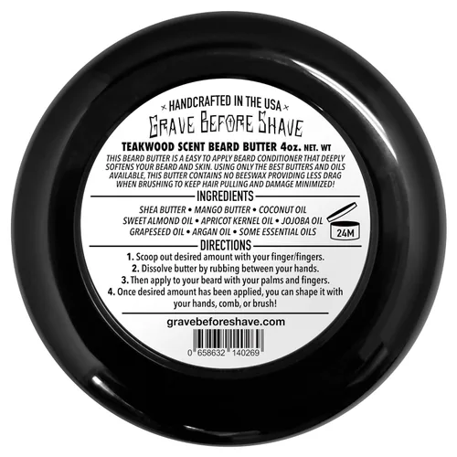 Vista 4 de Grave Before Shave Mantequilla para Barba Mezcla de Madera de Teca tarro de 4 onzas