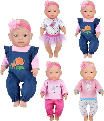 Vista 7 de 7 piezas de ropa de muñeca para bebé de 14 a 16 pulgadas, trajes de muñecas recién nacidas de 17 pulgadas, muñeca de bebé de 15 pulgadas (sin muñeca)