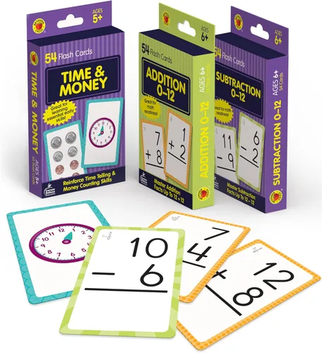 Carson Dellosa Education Tarjetas Didácticas de Tiempo y Dinero, Suma y Resta, 3 Juegos de Tarjetas Didácticas de Matemáticas, Actividades de
