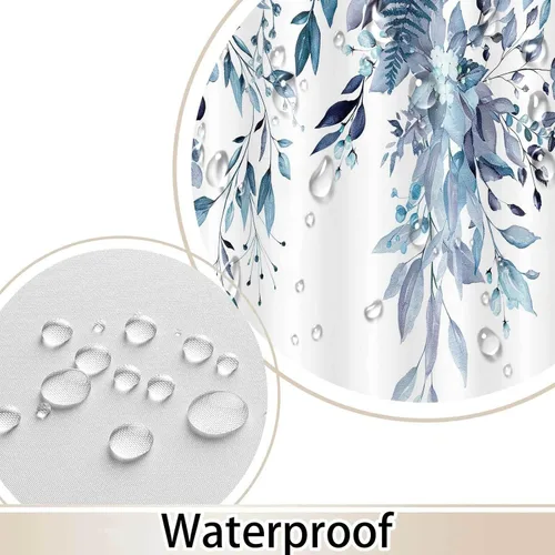 Vista 2 de Blue Eucalyptus Shower Curtain, Watercolor Leaf Eucalyptus Shower Curtain Sets Waterproof Plant Shower Curtains Leaves Cloth Bathroom Curtains 47X64