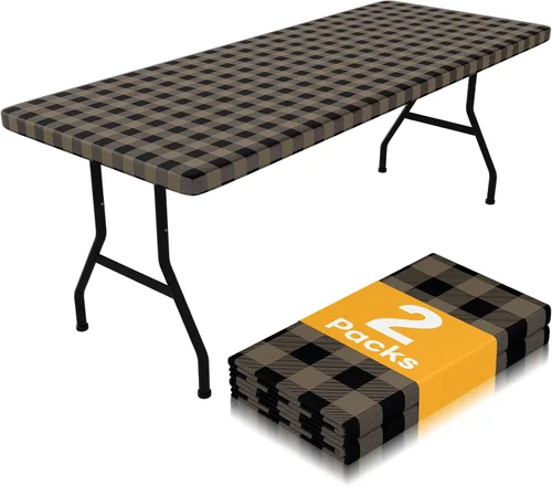 Vista 18 de Smiry Mantel de picnic, paquete de 2 manteles ajustables elásticos impermeables para mesas rectangulares de 6 pies, mantel de poliéster lavable a