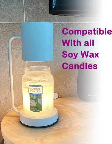Vista 5 de Keymit Lámpara calentadora de velas para velas en frasco, lámparas de derretidor de velas eléctricas clásicas blancas con 1 vela perfumada