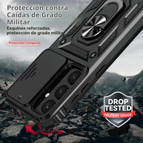 Vista 4 de HNHYGETE Funda para Samsung A13 5G, Galaxy A13 5G con protector de pantalla, soporte giratorio de grado militar de 360° (resistente), fundas Negro