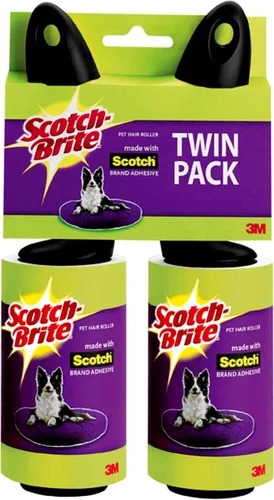 Scotch-Brite Rodillo de pelo y pelusa de mascotas, paquete doble, funciona muy bien en pelo de mascotas, 2 rodillos, 56 hojas por rodillo