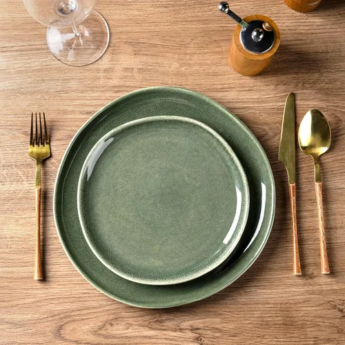 Vista 3 de AmorArc Juego de 6 platos de cerámica de 8.5 pulgadas Gres hecho a mano con esmalte reactivo para postre, ensalada, aperitivo y cena, apto