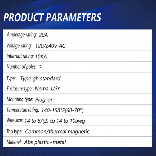 Vista 4 de Disyuntor de circuito 220 de 2 polos y 20 amperios, disyuntor de caja moldeada enchufable tipo 3/4 pulgadas, protección magnética térmica, 10 KAIC