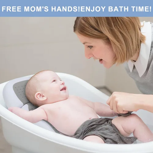 Vista 3 de Soporte de baño para bebé, ideal para bebés de menos de 6 meses de edad, con termómetro ajustable para bañera para recién nacidos, bañeras para Gris