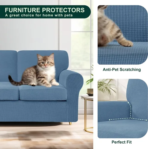 Vista 175 de CHUN YI Fundas para sofá de 7 piezas, lavables, fundas elásticas para sofá de 3 cojines con respaldo y fundas de cojín separados, protector