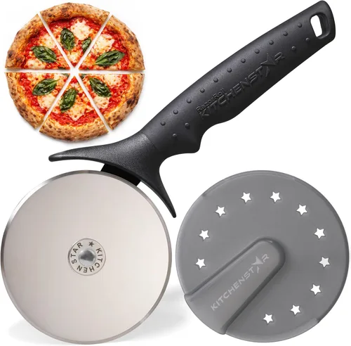 Cortador de Pizza KitchenStar - Cuchillo de corte de acero inoxidable 304 con hoja súper afilada, mecanismo de eje anti-vacilación, mango ergonómico