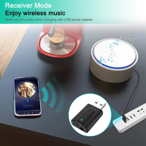 Vista 5 de Adaptador receptor transmisor Bluetooth 5.0, transmisor de audio inalámbrico portátil de 0.138 in, dongle para TV/PC/auriculares/estéreo