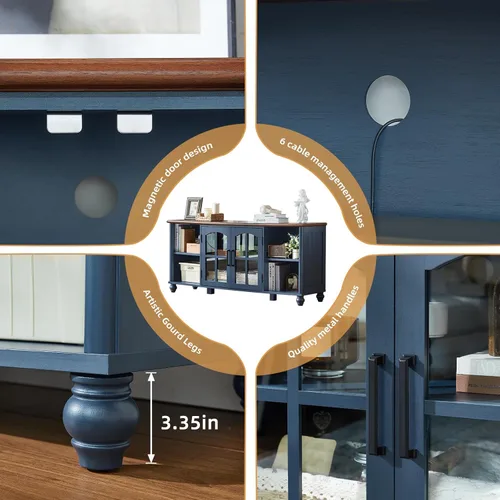 Vista 6 de RWYHG Soporte de TV estilo granja para TV de 60 pulgadas, centro de entretenimiento de madera con estantes ajustables y gabinete de almacenamiento