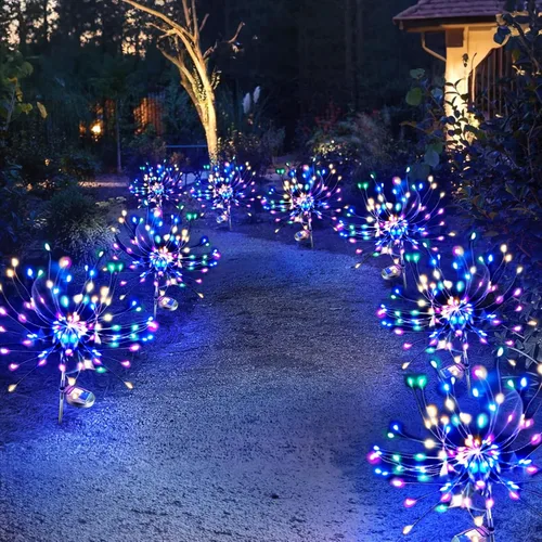 Vista 23 de Anordsem Luces Solares para Exteriores Decorativas: Alambre de Cobre Flexible con 120 Perlas LED de Fuegos Artificiales - Impermeables, DIY