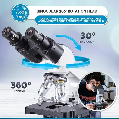 Vista 6 de AmScope Microscopio compuesto binocular 40X-2500X LED con diapositivas en blanco de 50pc y cámara de 5MP