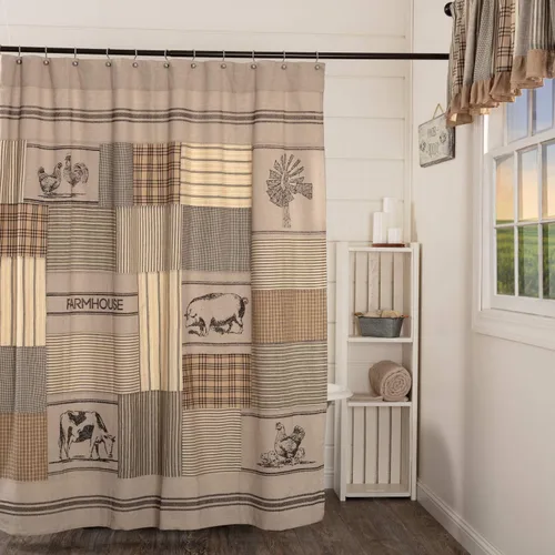 Vista 8 de VHC Brands Sawyer Mill - Cortina de ducha azul, 72 x 72 pulgadas Cortina de ducha Granero