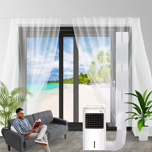 Vista 4 de Kit de aire acondicionado portátil para puerta corredera, kit de aire acondicionado para puerta corredera de CA ajustable, de 16.9 a 90 pulgadas