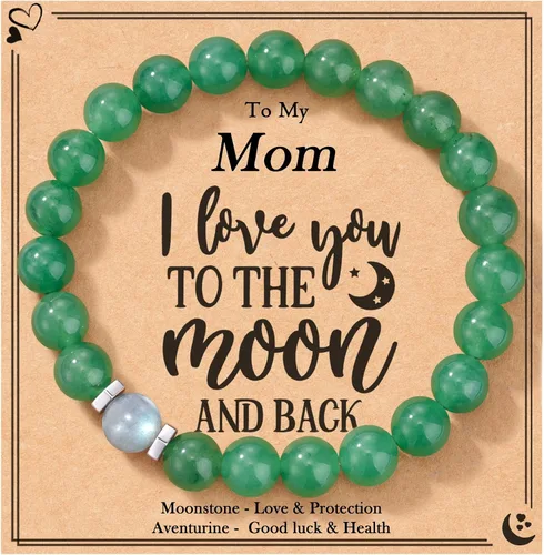 Pulseras de piedra lunar para abuela, mamáhija, regalos de Navidad, cumpleaños, día de la madre y día de San Valentín para mujeresniñas de