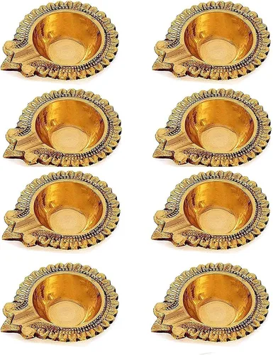 Vista 12 de SATVIK Lakshmi Deepak - Lámpara de aceite hecha a mano para decoración de Diwali, hecha a mano, hecha de latón virgen, metal, Vilakku para Puja