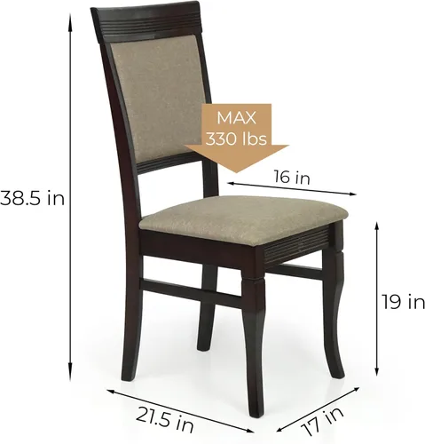Vista 4 de Juego de mesa de comedor de madera de 5 piezas, 4 sillas tapizadas Ronda de madera maciza de estilo clásico con mesa de comedor rectangular, juego