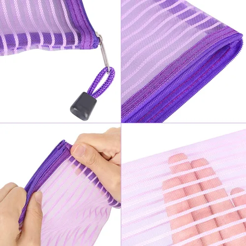 Vista 3 de Paquete de 20 bolsas de malla multicolor con cremallera, bolsas para lápices con cremallera, bolsas de viaje multiusos para cosméticos, suministros
