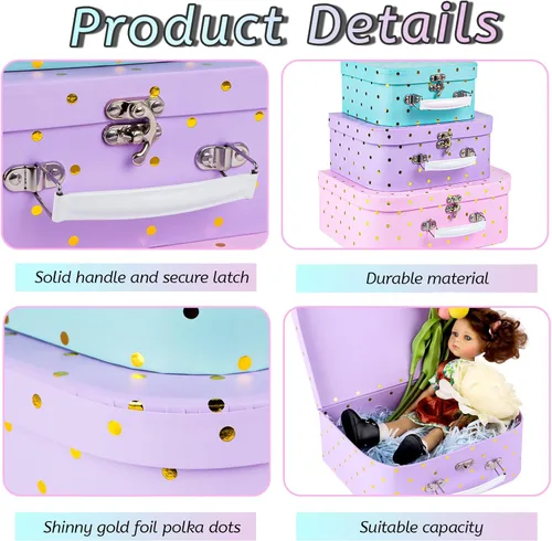 Vista 3 de Eazy2hD Paperboard Suitcases, Set of 3 Decorative Storage Boxes Gift Boxes With Lids for Photo Storage Home Decoration, Birthday, Weddings