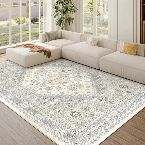Vista 75 de zesthome Alfombras de área de 5 x 7, lavables a máquina, para sala de estar, dormitorio, resistentes a las manchas, vintage, de gran área, Beige