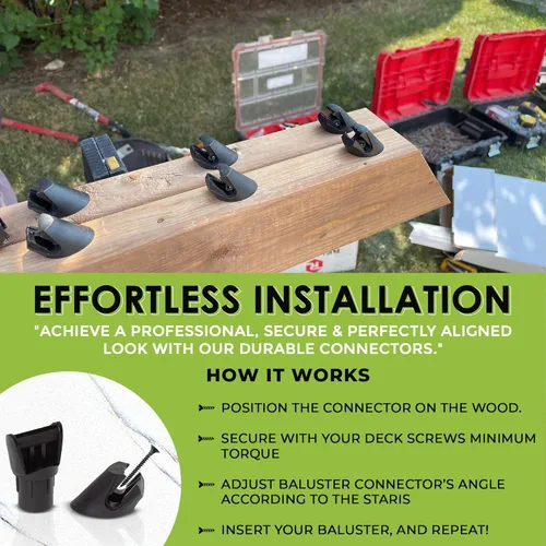 Vista 5 de FENCE & DECK RITE Conectores de balaustre para balaustres metálicos de 3/4", hechos con polipropileno negro de 3/4" para escaleras y cubiertas