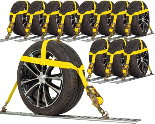 Vista 11 de US Cargo Control Capó de rueda con ganchos planos y trinquete, amarre amarillo fácil de usar para el transporte de automóviles, correas de poliéster