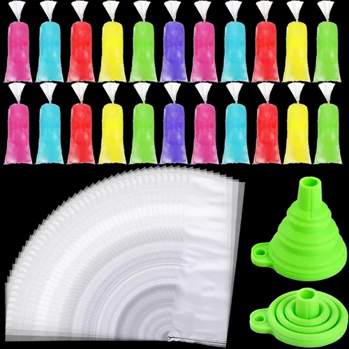 Vista 8 de Boao 240 bolsas de paletas de hielo, desechables, moldes de plástico para congelar caramelos, con embudo de silicona para hacer dulces de yogur