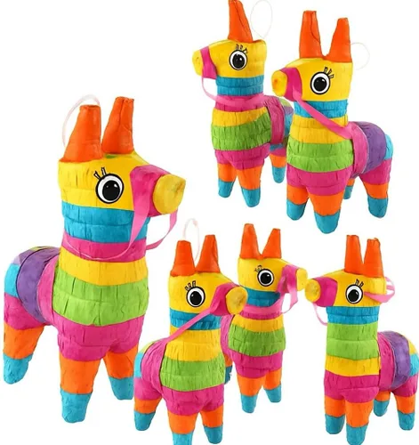 GIFTEXPRESS Paquete de 6 mini piñatas de burro de 7.5 x 5.5 pulgadas, decoración de fiesta arcoíris para Cinco de Mayo, piñatas para fiestas, tacos,