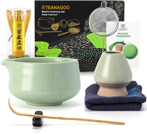 Vista 13 de TEANAGOO Juego de 7 piezas de batidor de matcha, juego de matcha para ceremonia, kit de matcha Junware-Azul, juego de té matcha para hacer