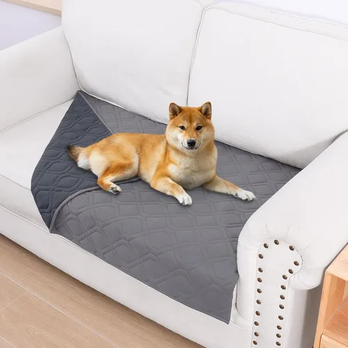 Vista 178 de Smiry Funda impermeable para cama de mascota, suave y lavable, para muebles, cama, sofá, reversible, a cuadros (30 x 53 pulgadas, color beige/beige)